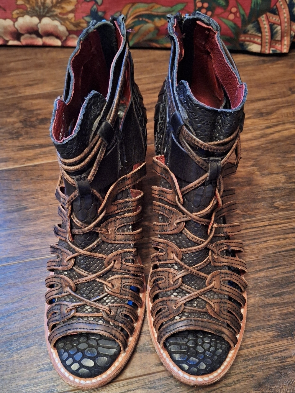 Freebird by Steven Brown and Black Braided Lace-Up Leather Sandals EUC - Picture 3 of 8
